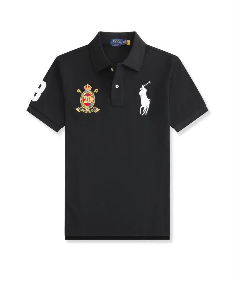 Polo by Ralph Lauren Black Polo with Crest Patch and White Pony